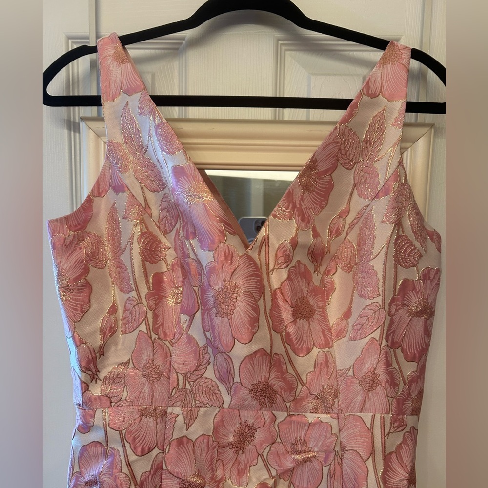 Pink Floral V-Neck Wedding Dress